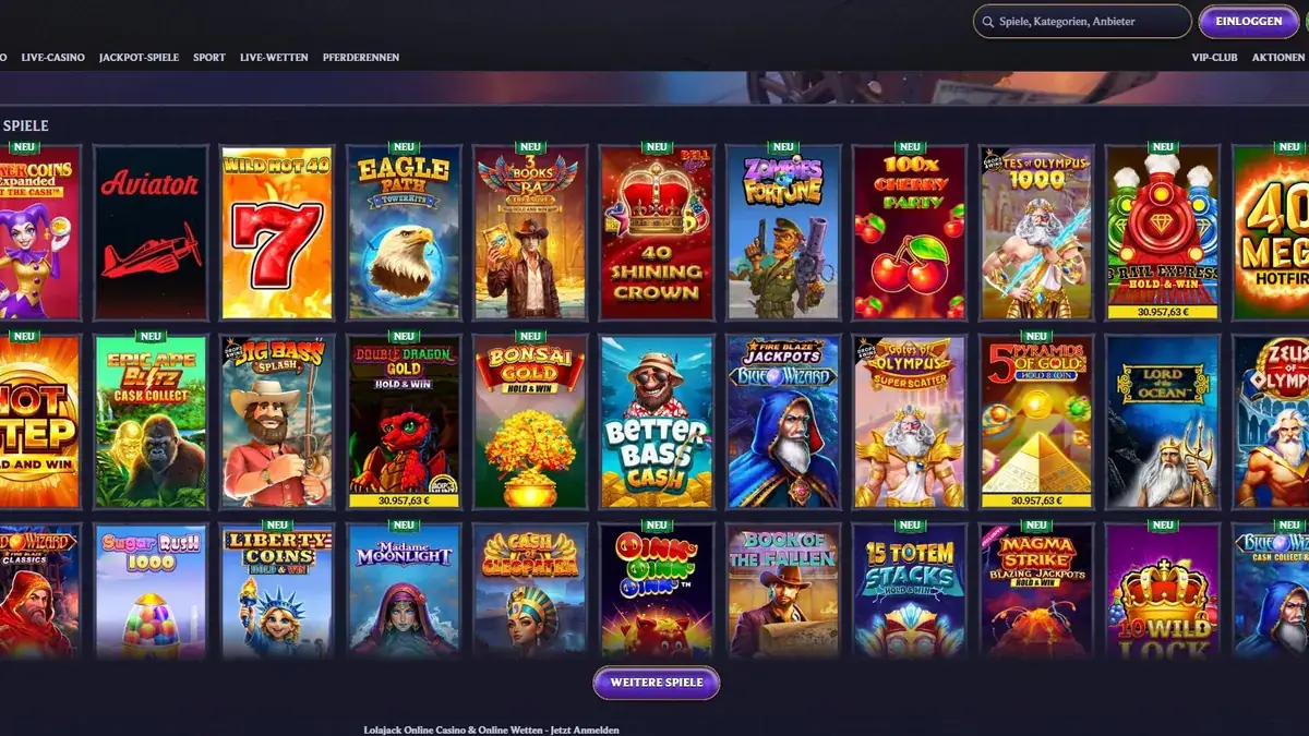 Lolajack Casino slots library and game selection